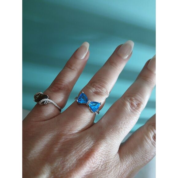 S925 Sterling Silver Plated Rainbow Topaz Bow Ring – Multiple Colors & Finishes - Picture 11 of 16